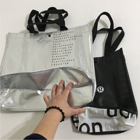 Lululemon 2 Sizes Gift Bags Silver and Black Lululemon Logo This is Yoga Printed - Picture 9 of 15